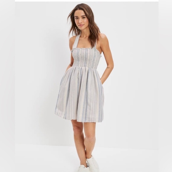 American Eagle outfitters smocked mini dress with a crisscross back. Size small. - Picture 3 of 12